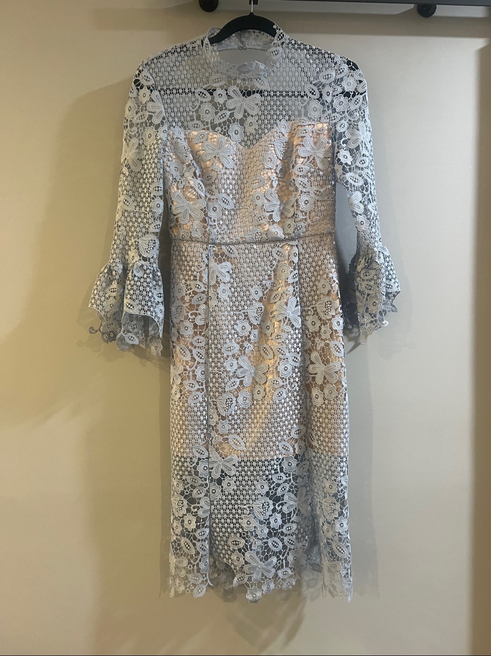 Free people ladies powder blue lace dress size small high lace neckline